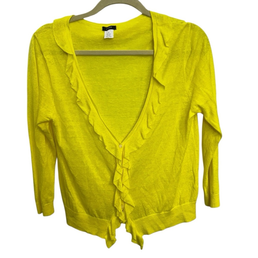 J. Crew Bright Yellow Ruffle Cardigan‎ Size M *2246